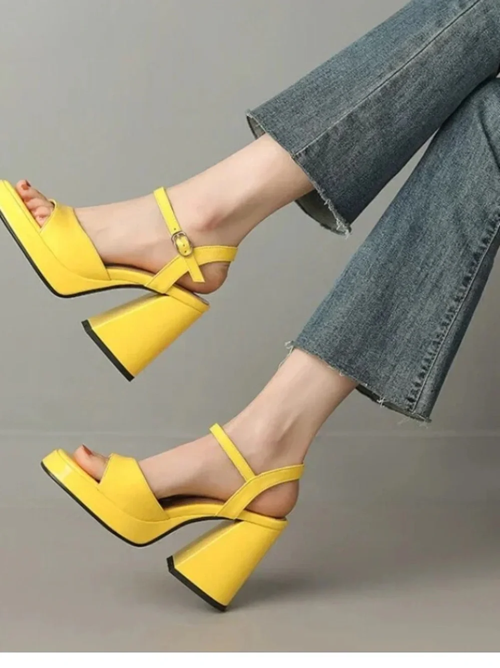Sunrise Patent Platform Sandals - Yellow Women's Chunky Heels